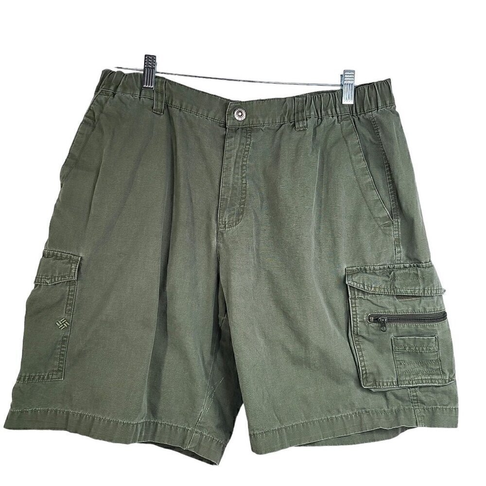 Vintage Columbia XCO Olive Green Cargo Hiking Shorts Flat Front Outdoor 36x9